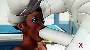 A hot black girl needs a huge cyborg cock in her ass